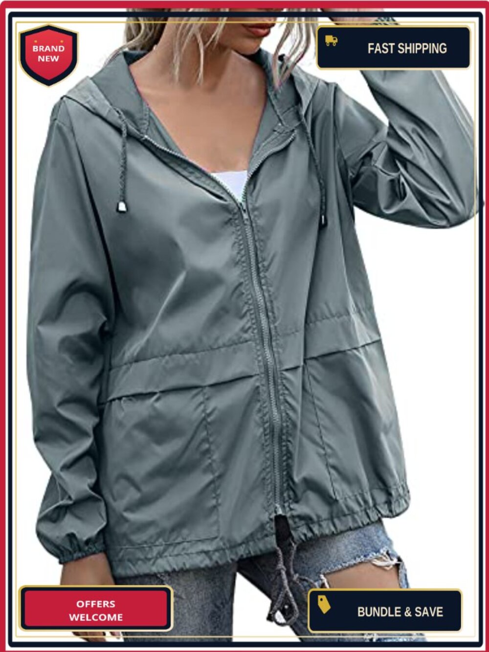 Women's Waterproof Rain Jacket Lightweight Hooded Windbreaker for Hiking Travel